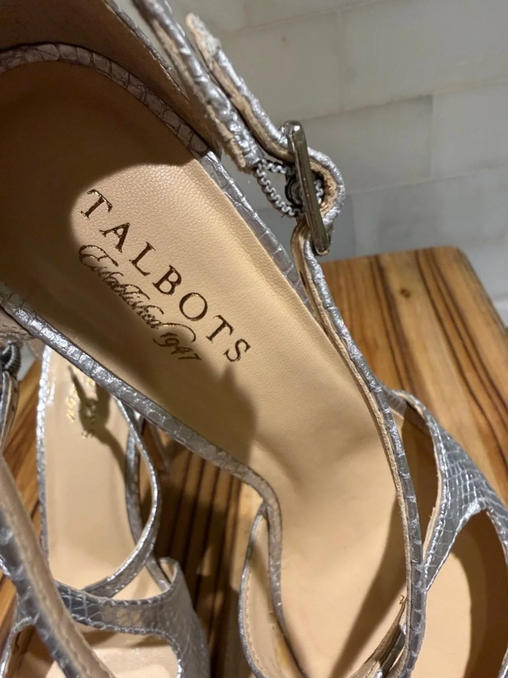 Talbots Silver Textured Cross-Strap High Heels